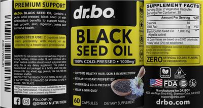 dr.bo Black Seed Oil 1000 mg source label used in the packaging illustration