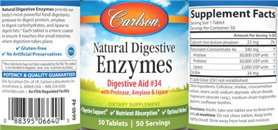 Carlson Natural Digestive Enzymes source label used in the packaging illustration