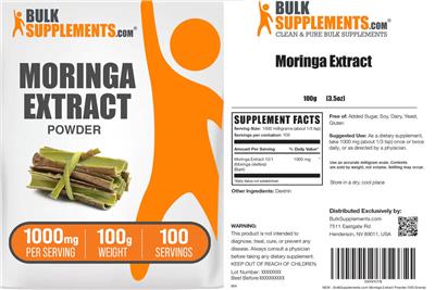 BulkSupplements.com Moringa Extract Powder 1000 mg product packaging