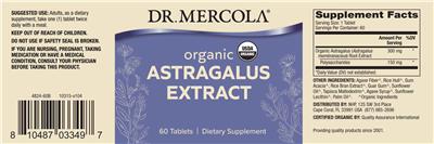 Dr. Mercola Organic Astragalus Extract source label used in the packaging illustration