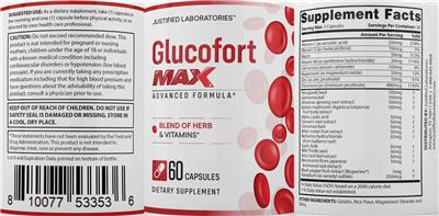 Justified Laboratories Glucofort Max source label used in the packaging illustration