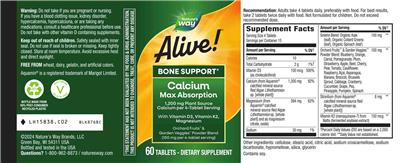 Nature's Way Alive! Calcium 1200 mg source label used in the packaging illustration