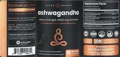 NutraChamps Ashwagandha 2000 mg source label used in the packaging illustration