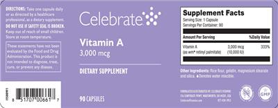 Celebrate Vitamin A 3000 mcg source label used in the packaging illustration