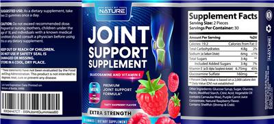 Built By Nature Joint Support Supplement Extra Strength Tasty Raspberry Flavor source label used in the packaging illustration