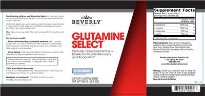 Beverly International Glutamine Select Wild Berry source label used in the packaging illustration