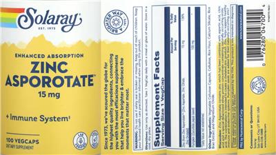 Solaray Enhanced Absorption Zinc Asporotate 15 mg product packaging