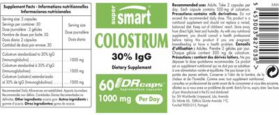 SuperSmart Colostrum 1000 mg source label used in the packaging illustration
