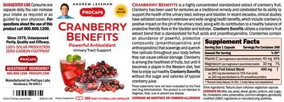 ProCaps Cranberry Benefits source label used in the packaging illustration