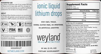 Weyland Brain Nutrition Ionic Liquid Lithium Drops source label used in the packaging illustration