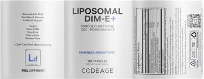 Codeage Liposomal Dim-E+ source label used in the packaging illustration