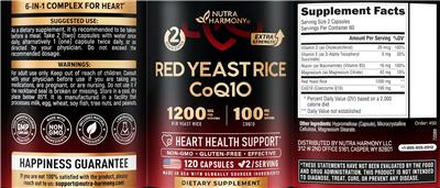 Nutra Harmony Red Yeast Rice 1200 mg CoQ10 100 mg source label used in the packaging illustration