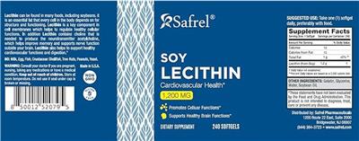 Safrel Soy Lecithin 1200 mg source label used in the packaging illustration