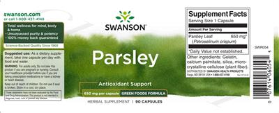 Swanson Parsley 650 mg source label used in the packaging illustration