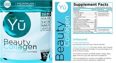 Yu Beauty Collagen Unflavored source label used in the packaging illustration