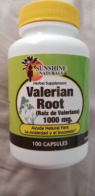 Sunshine Naturals Valerian Root 1000 mg source label used in the packaging illustration