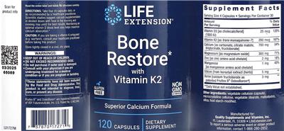 Life Extension Bone Restore with Vitamin K2 source label used in the packaging illustration