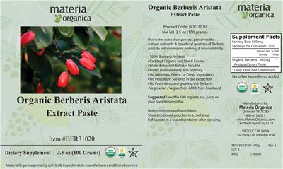Materia Organica Organic Berberis aristata Extract Paste source label used in the packaging illustration