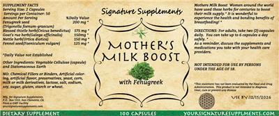 Signature Supplements Mother's Milk Boost source label used in the packaging illustration