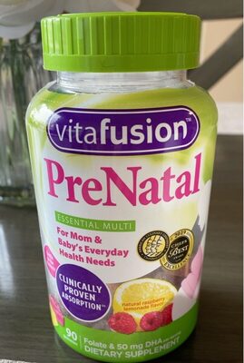 vitafusion PreNatal Natural Raspberry Lemonade Flavor source label used in the packaging illustration
