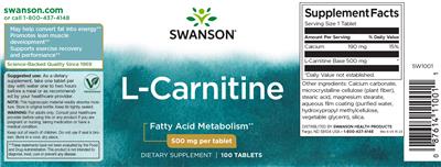 Swanson L-Carnitine 500 mg source label used in the packaging illustration