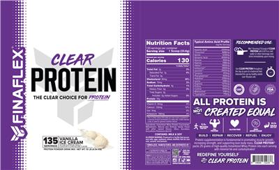 FINAFLEX Clear Protein Vanilla Ice Cream source label used in the packaging illustration
