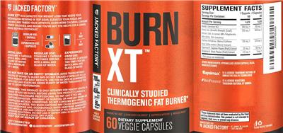 Jacked Factory Burn XT source label used in the packaging illustration