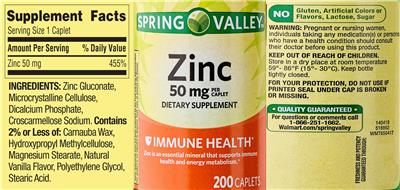 Spring Valley Zinc 50 mg source label used in the packaging illustration