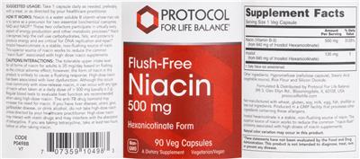 Protocol For Life Balance Flush-Free Niacin 500 mg source label used in the packaging illustration