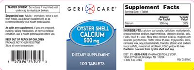 Geri-Care Oyster Shell Calcium 500 mg source label used in the packaging illustration