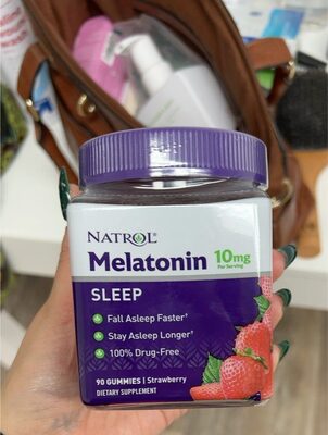 Natrol Melatonin 10 mg Strawberry source label used in the packaging illustration
