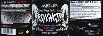 Insane Labz Psychotic Black Gummy Candy source label used in the packaging illustration