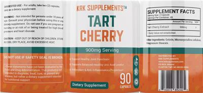 KRK Supplements Tart Cherry 900 mg source label used in the packaging illustration