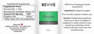 Revive Oregano source label used in the packaging illustration