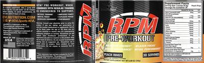 Evlution Nutrition RPM Pre-Workout Peach Rings source label used in the packaging illustration