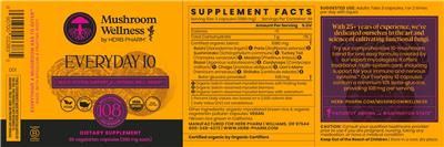 Mushroom Wellness by Herb Pharm Everyday 10 source label used in the packaging illustration