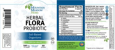 Mountain Meadow Herbs Herbal Flora Probiotic source label used in the packaging illustration