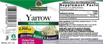 Nature's Answer Yarrow 2000 mg source label used in the packaging illustration