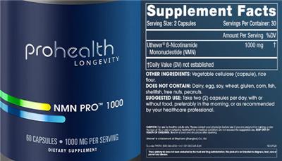 ProHealth Longevity NMN Pro 1000 source label used in the packaging illustration
