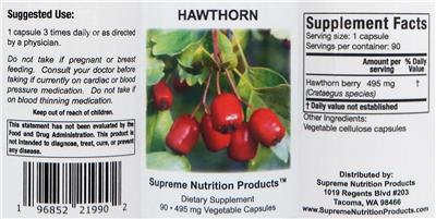 Supreme Nutrition Products Hawthorn 495 mg source label used in the packaging illustration