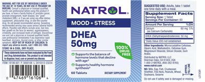 Natrol DHEA 50 mg source label used in the packaging illustration
