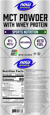 NOW Sports MCT Powder with Whey Protein Unflavored source label used in the packaging illustration