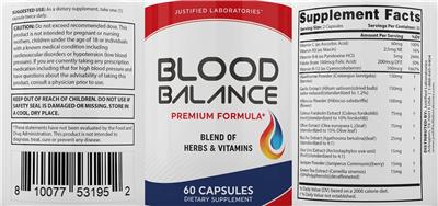 Justified Laboratories Blood Balance source label used in the packaging illustration