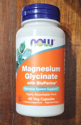 NOW Magnesium Glycinate with BioPerine source label used in the packaging illustration