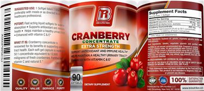 BRI Nutrition Cranberry Concentrate Extra Strength source label used in the packaging illustration