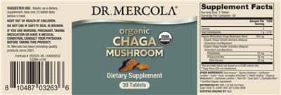 Dr. Mercola Organic Chaga Mushroom source label used in the packaging illustration