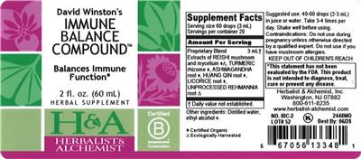 Herbalist & Alchemist David Winston's Immune Balance Compound source label used in the packaging illustration