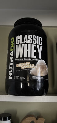NutraBio Classic Whey Creamy Vanilla source label used in the packaging illustration