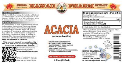 Hawaii Pharm Acacia source label used in the packaging illustration
