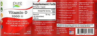 Pure Essence Vitamin-D 2000 IU source label used in the packaging illustration